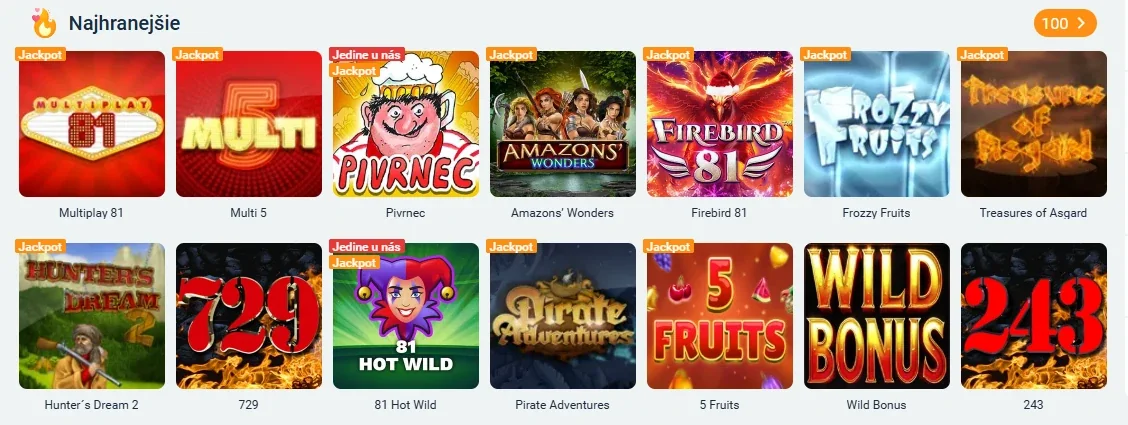Najhranej&scaron;ie automaty v kas&iacute;ne Tipsport